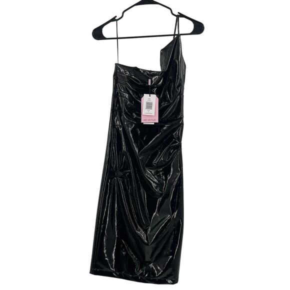 Avec Les Filles Dress SZ Small Faux Ever Leather One-Shoulder Bodycon Black NWT - Picture 4 of 16